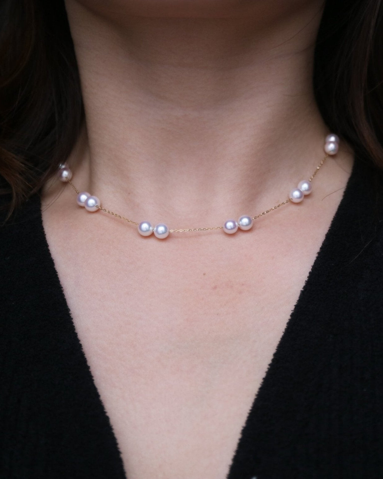 Movable 6mm Akoya Pearl Station Necklace – 18K Yellow Gold All - in - One - KOKOPEARLJEWELRY - 4