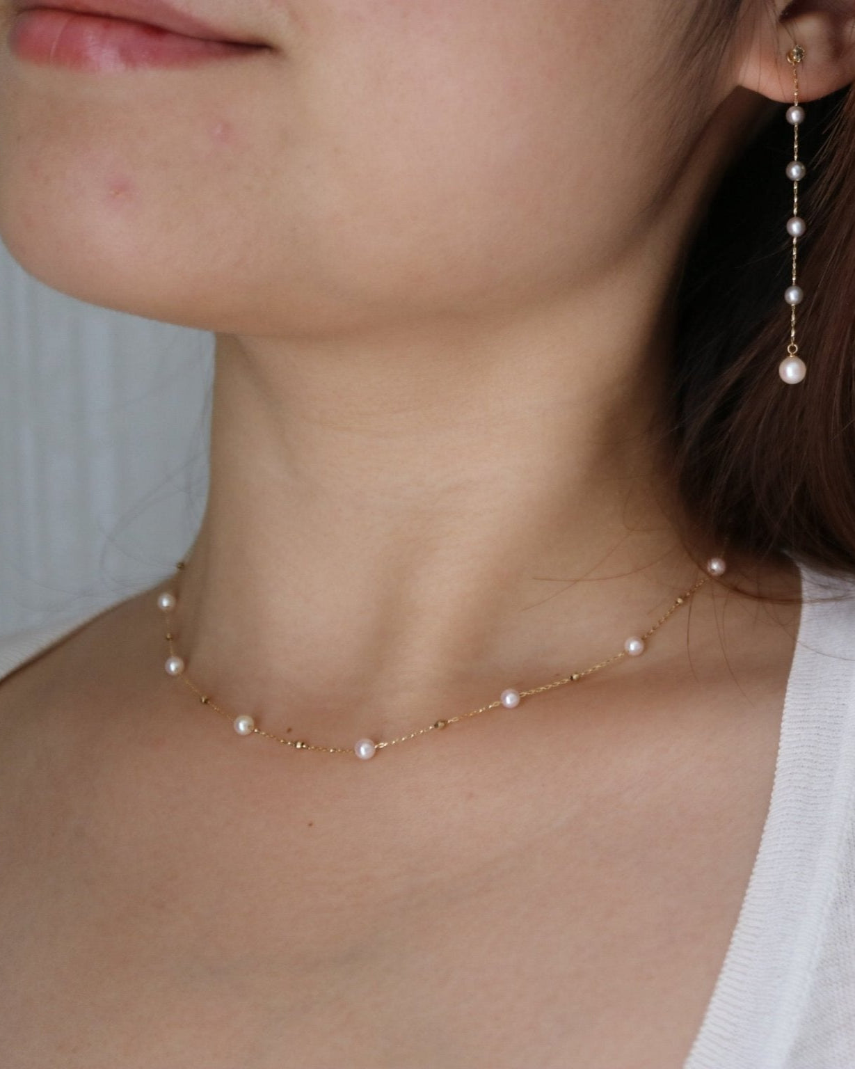 4.5 mm Akoya Pearl Beaded Station Necklace in 18K Gold - KOKOPEARLJEWELRY - 2