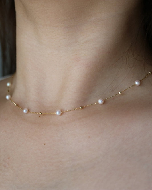 4.5 mm Akoya Pearl Beaded Station Necklace in 18K Gold - KOKOPEARLJEWELRY - 1