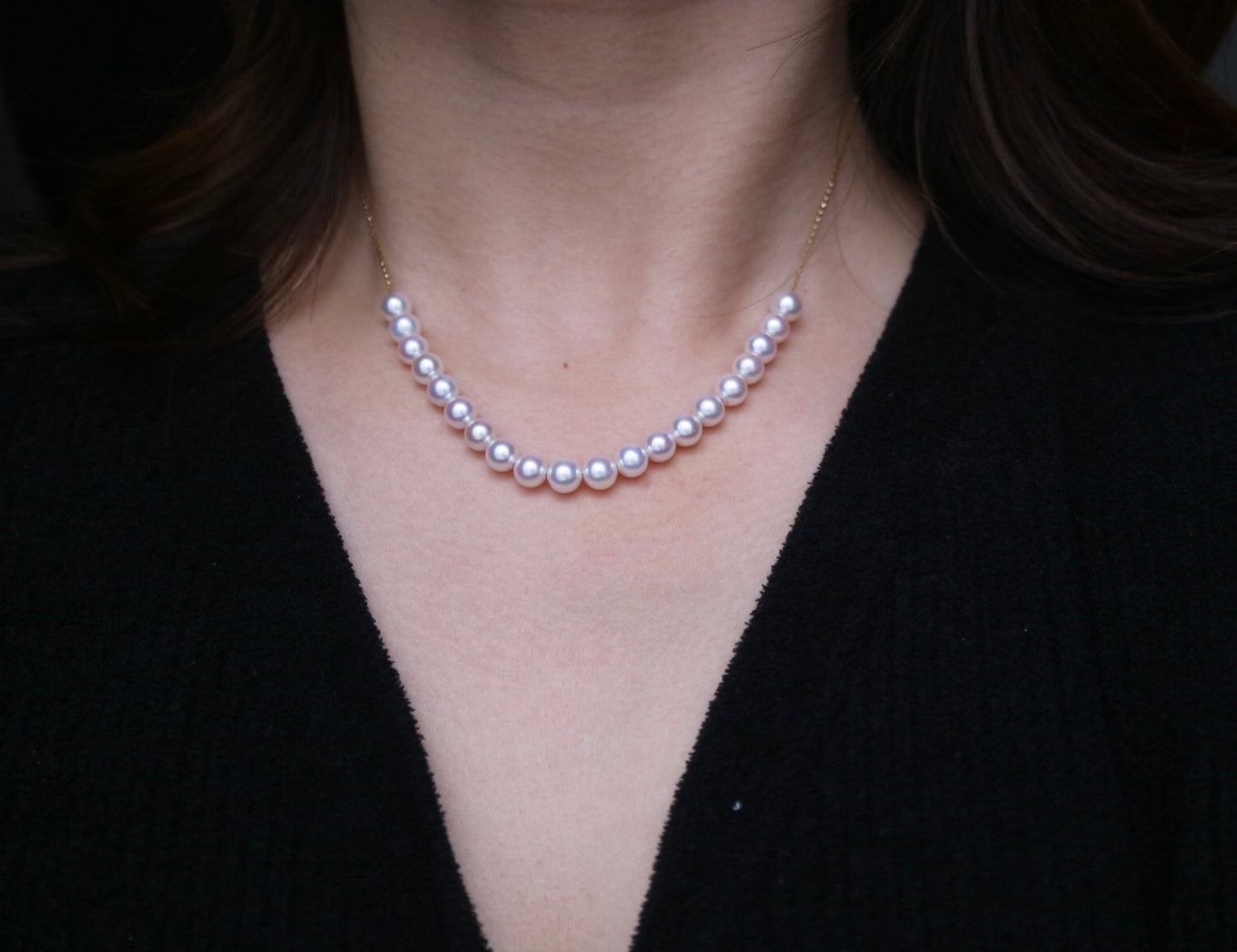 Movable 6mm Akoya Pearl Station Necklace – 18K Yellow Gold All - in - One - KOKOPEARLJEWELRY - 6