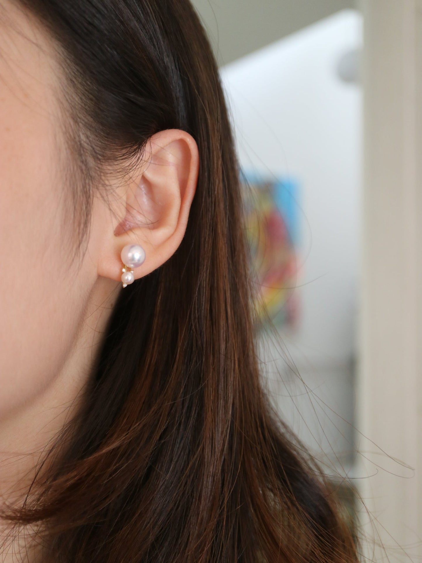 4+7.5mm Double Akoya Pearl Diamond Stud Earrings 18K Yellow Gold - KOKOPEARLJEWELRY - 1