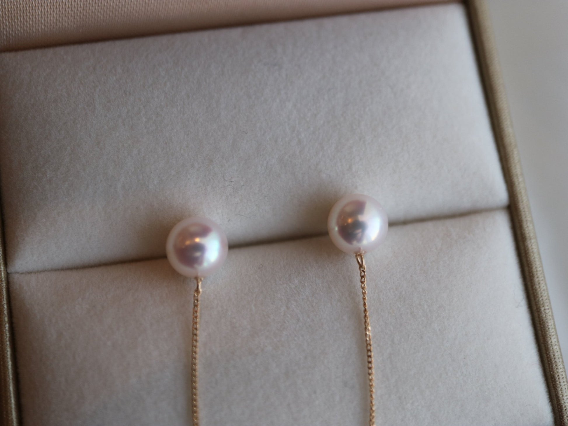 6.5mm Akoya Pearl Drop String Earrings 18K Yellow Gold - KOKOPEARLJEWELRY - 7