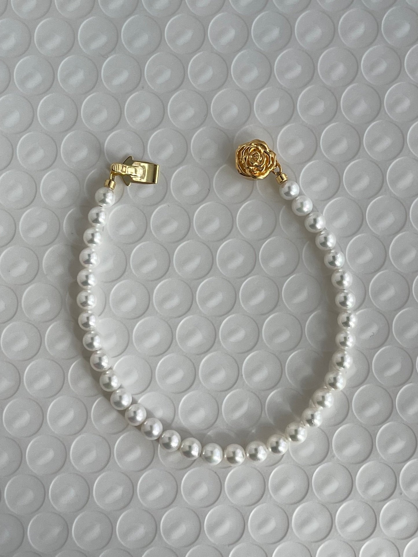4.5mm Akoya Pearl Beaded Bracelet Rose Shaped Clasp - KOKOPEARLJEWELRY - 8
