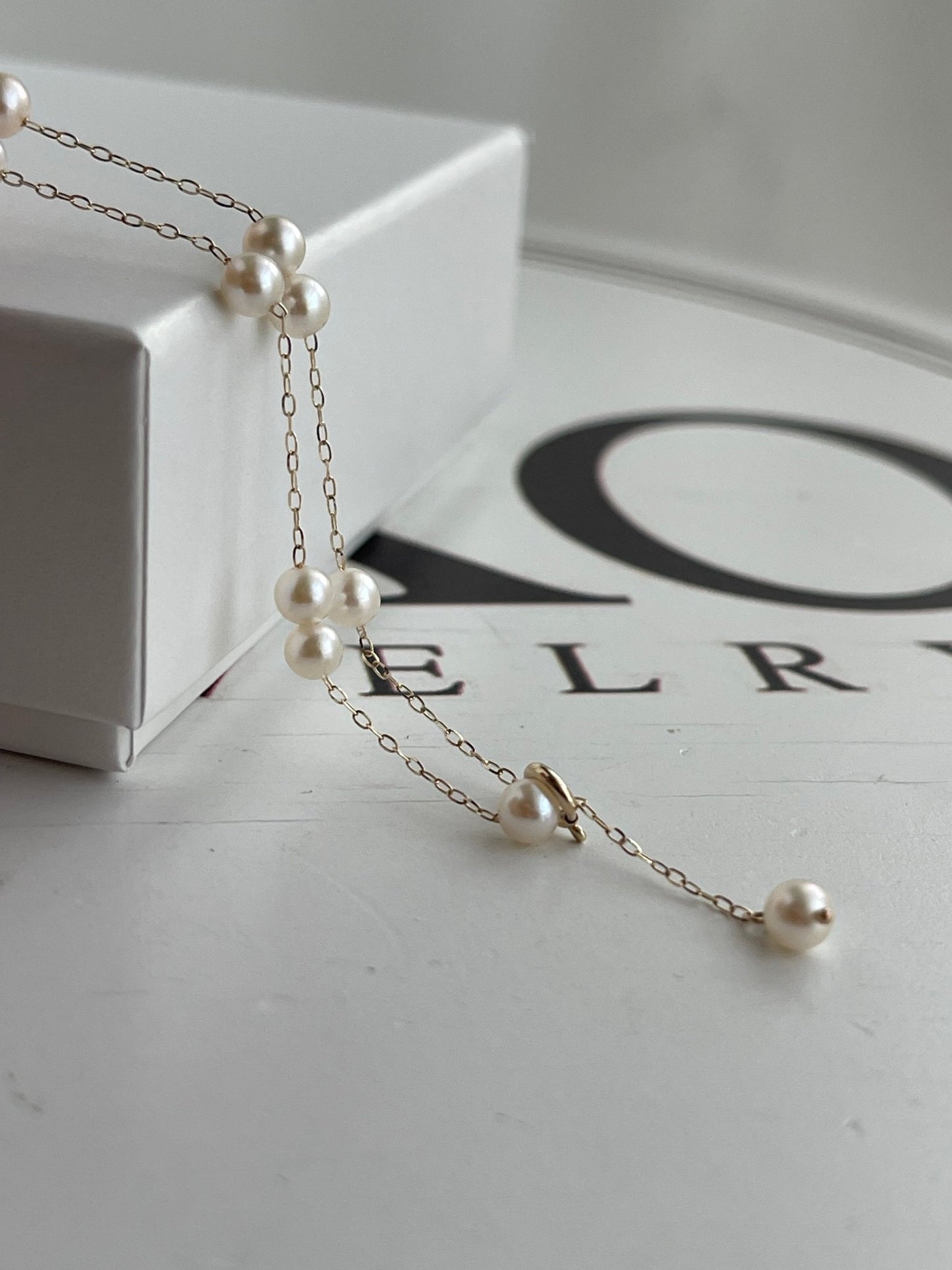 4mm Champagne White Akoya Pearl Station Bracelet 10K Yellow Gold - KOKOPEARLJEWELRY - 4