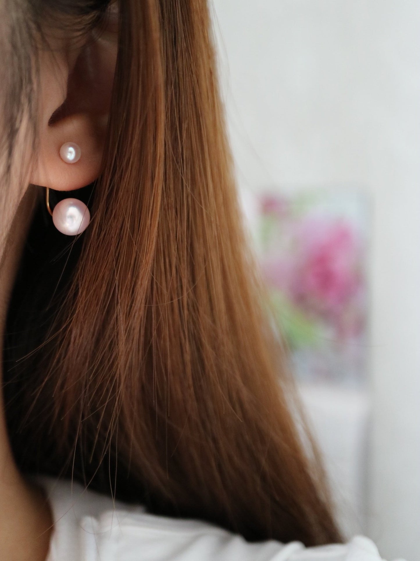 2ways wearing 4.5+8mm Akoya pearl L shaped earrings 18k yellow gold - KOKOPEARLJEWELRY - 2