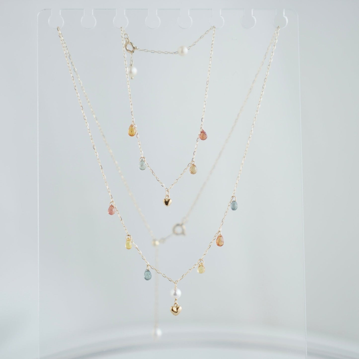 Gold Heart Akoya Pearl Mixed Color Sapphire Station Bracelet 10K Gold - KOKOPEARLJEWELRY - 10
