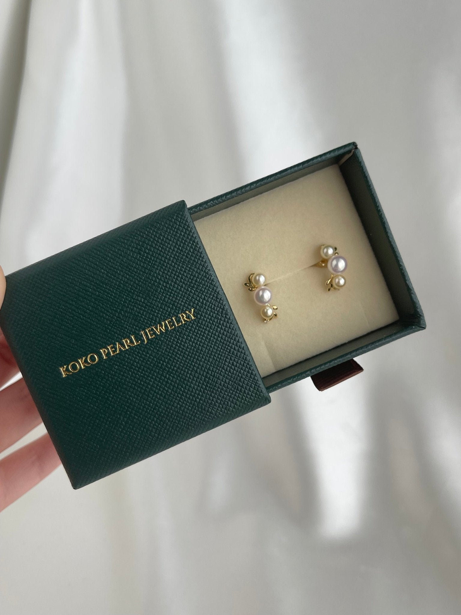 Leaf Design 4+5.5mm Double Color Akoya Pearl Diamond Stud Earrings 18K Yellow Gold - KOKOPEARLJEWELRY - 8