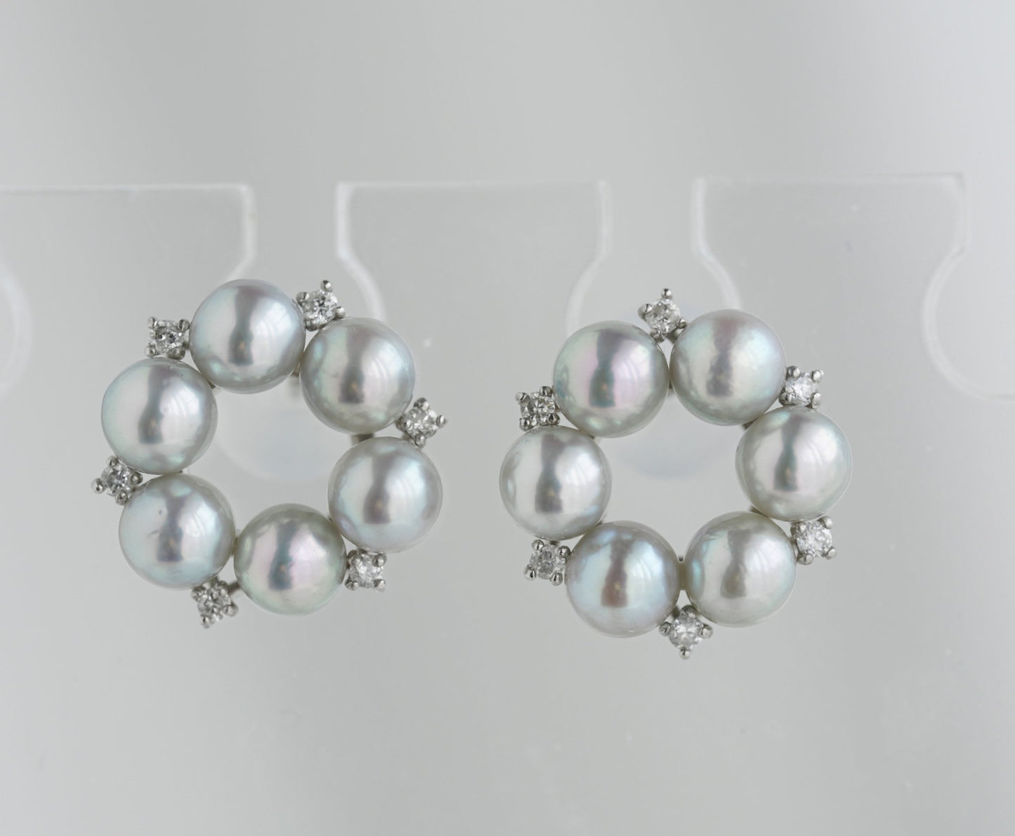 Rare Size 3.5mm Natural Silver Blue Akoya Pearl Diamond Halo Stud Earrings Pt900 Platinum - KOKOPEARLJEWELRY - 4