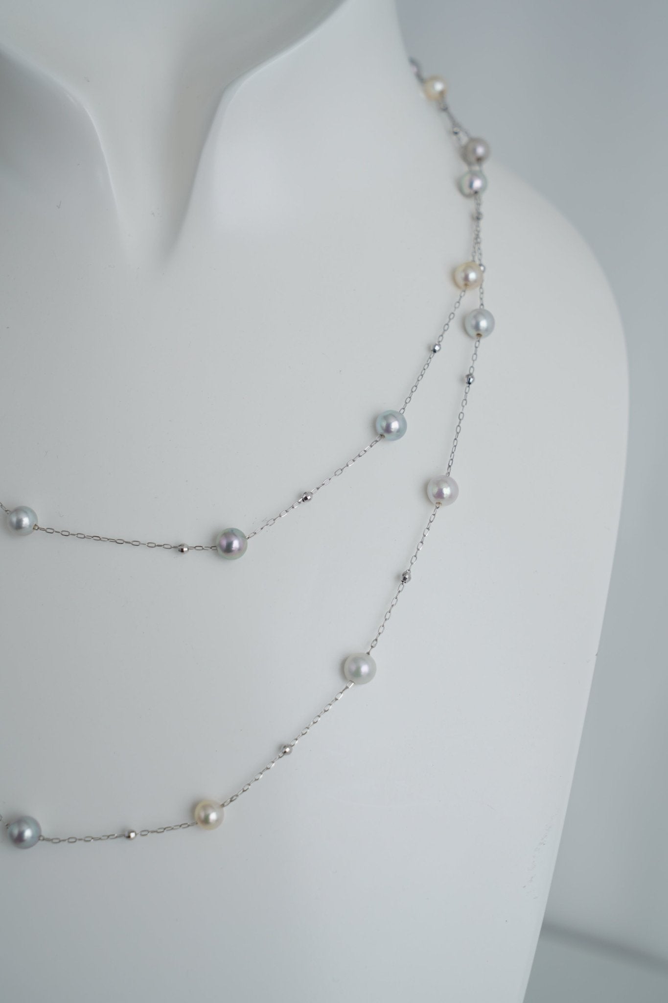 Natural Multiple Color Akoya Pearl Station Necklace K18WG - KOKO PEARL JEWELRY - 4