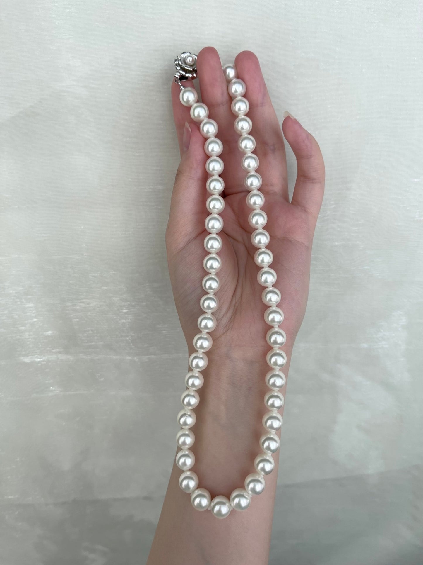 Natural White 8.5mm Akoya Pearl Strand Necklace with Certificate by PSL - KOKOPEARLJEWELRY - 8