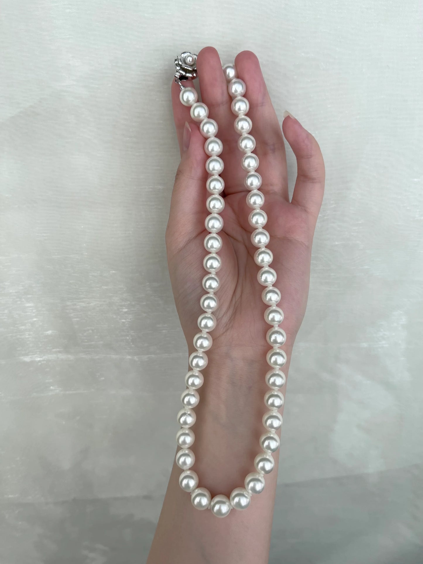 Natural White Chuỗi Vòng Cổ Ngọc Trai Akoya 8.5mm kèm Giấy Chứng Nhận bởi PSL