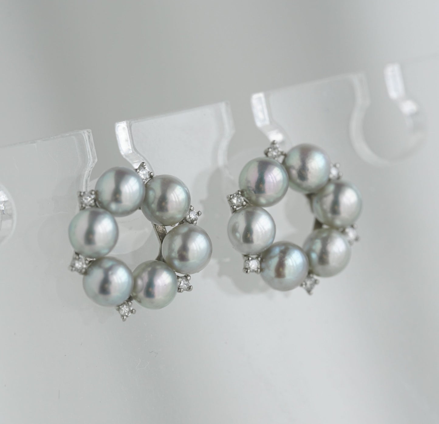 Rare Size 3.5mm Natural Silver Blue Akoya Pearl Diamond Halo Stud Earrings Pt900 Platinum - KOKOPEARLJEWELRY - 6