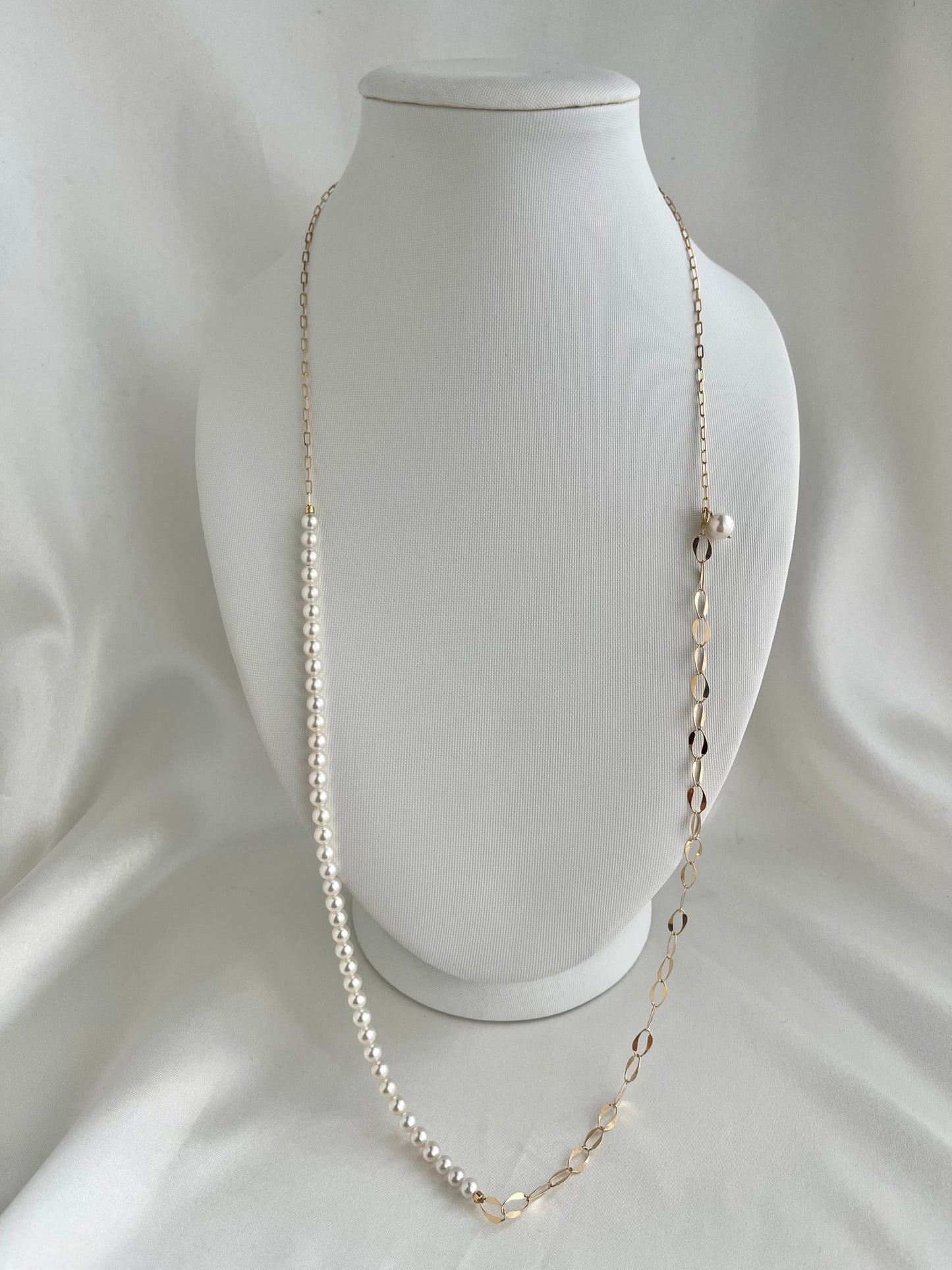 4.5mm Akoya Pearl & 18K Gold Paperclip Link Chain Long Necklace - KOKOPEARLJEWELRY - 10