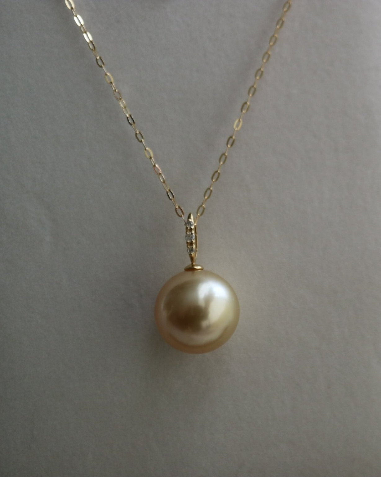 11mm Golden South Sea Pearl Diamond Pendant Necklac 18K Yellow Gold - KOKOPEARLJEWELRY - 6