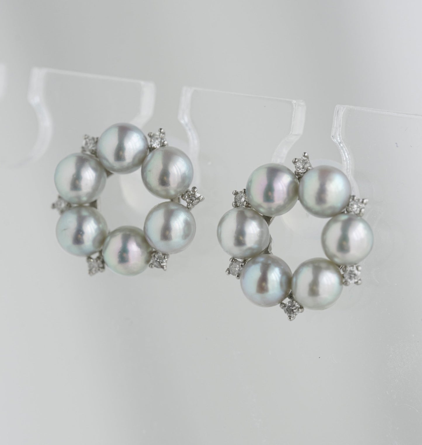 Rare Size 3.5mm Natural Silver Blue Akoya Pearl Diamond Halo Stud Earrings Pt900 Platinum - KOKOPEARLJEWELRY - 7