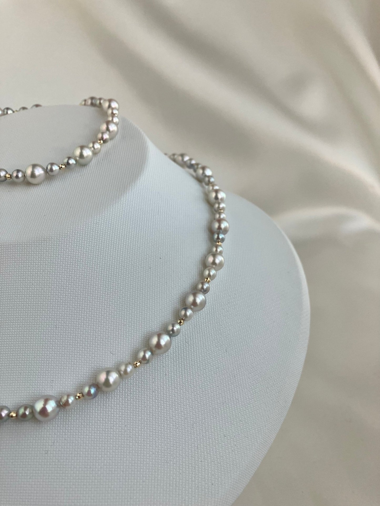 4+6mm Natural Silver Blue Akoya Pearl Beads Necklace & Bracelet 18K Gold - KOKOPEARLJEWELRY - 4