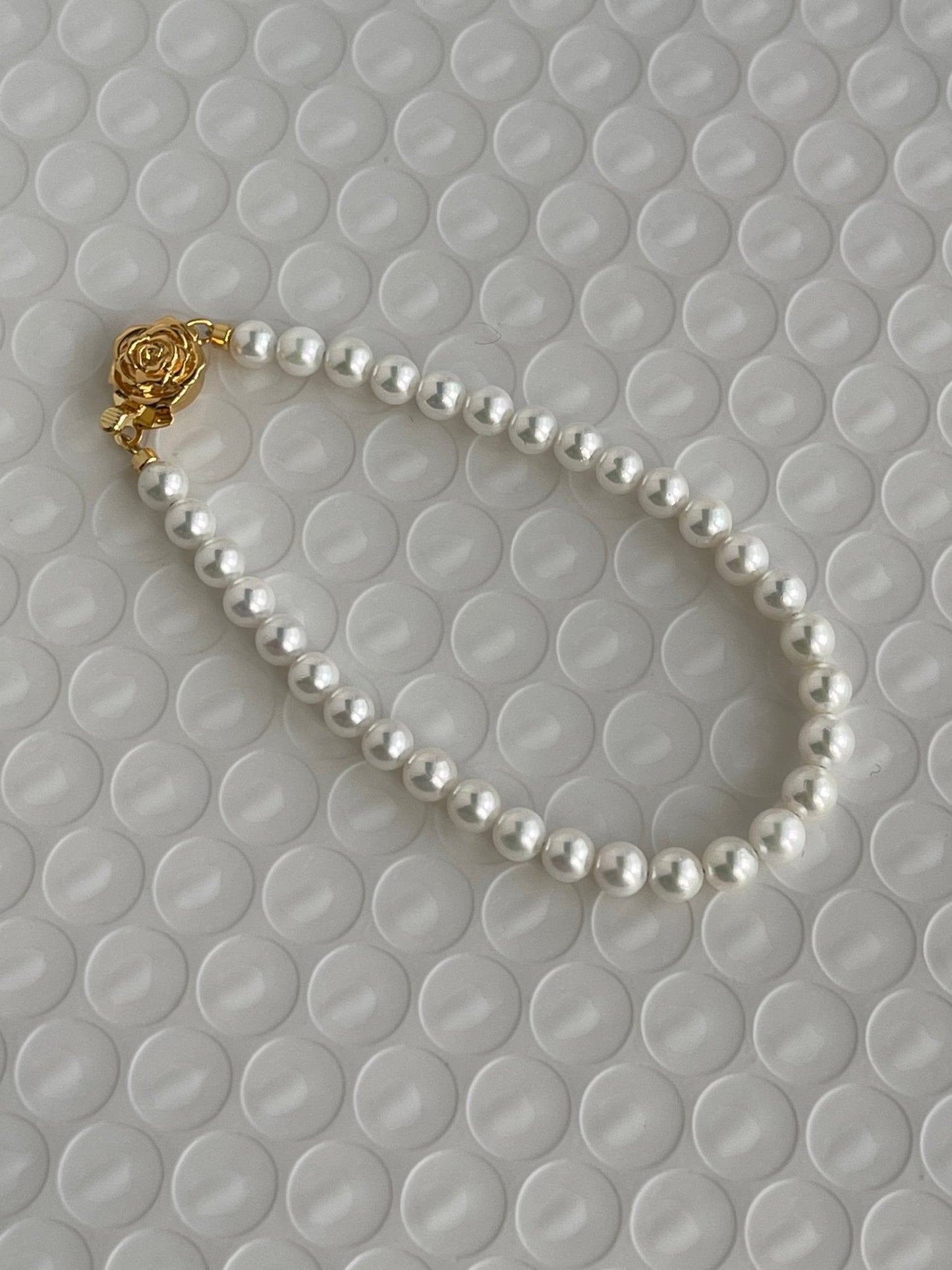 4.5mm Akoya Pearl Beaded Bracelet Rose Shaped Clasp - KOKOPEARLJEWELRY - 6