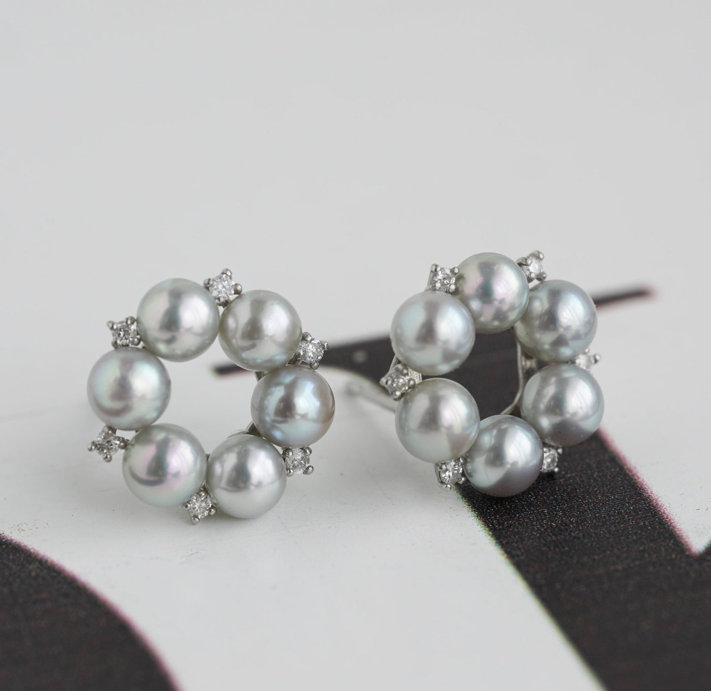 Rare Size 3.5mm Natural Silver Blue Akoya Pearl Diamond Halo Stud Earrings Pt900 Platinum - KOKOPEARLJEWELRY - 8