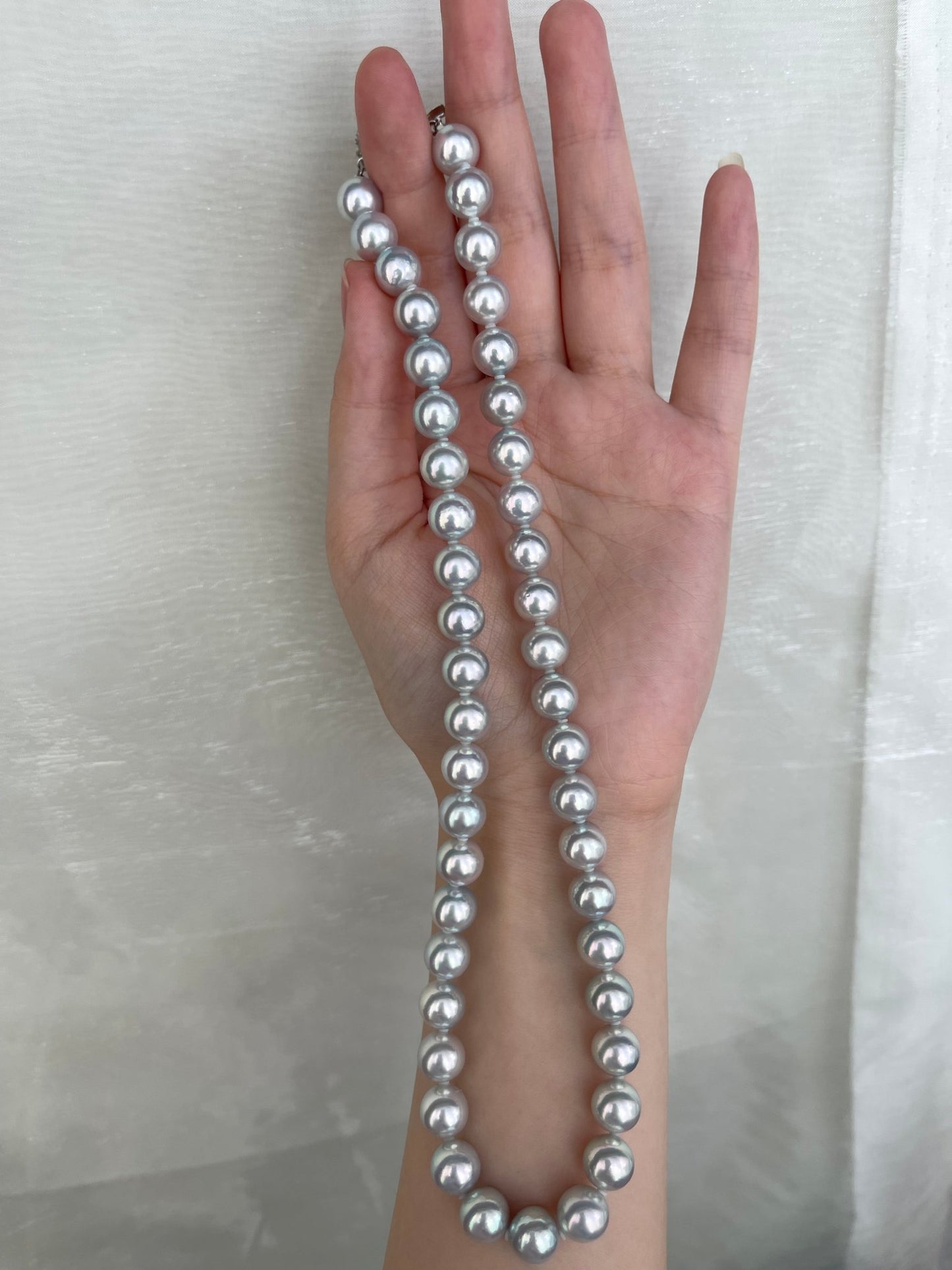Rare Size 9mm Natural Silver Blue Akoya Pearl Strand Necklace with Certificate by PSL - KOKOPEARLJEWELRY - 6