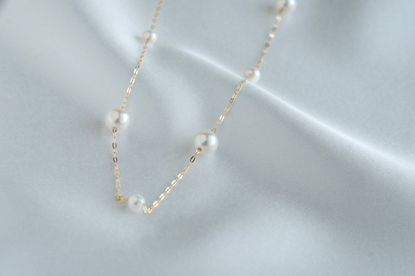 4+6.5mm Two Sizes Akoya Pearl Station Necklace 18K Yellow Gold - KOKOPEARLJEWELRY - 8