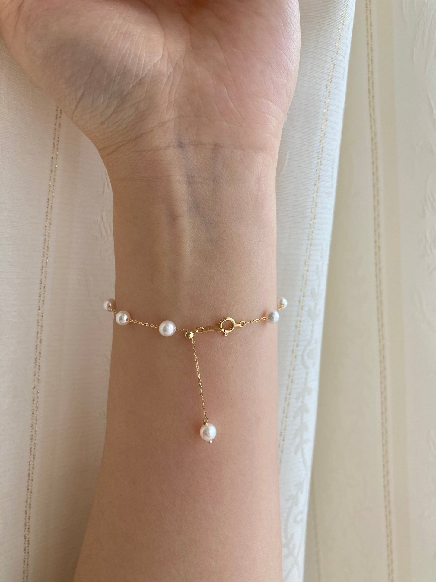 4.5mm Akoya Pearl Station Bracelet 18K Yellow Gold - KOKOPEARLJEWELRY - 3