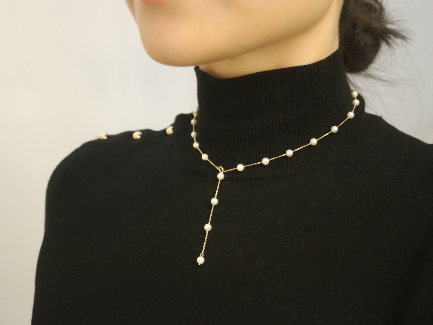 Mirror Like Lustre 4mm Akoya Pearl Station Necklace 18k Yellow Gold - KOKOPEARLJEWELRY - 5