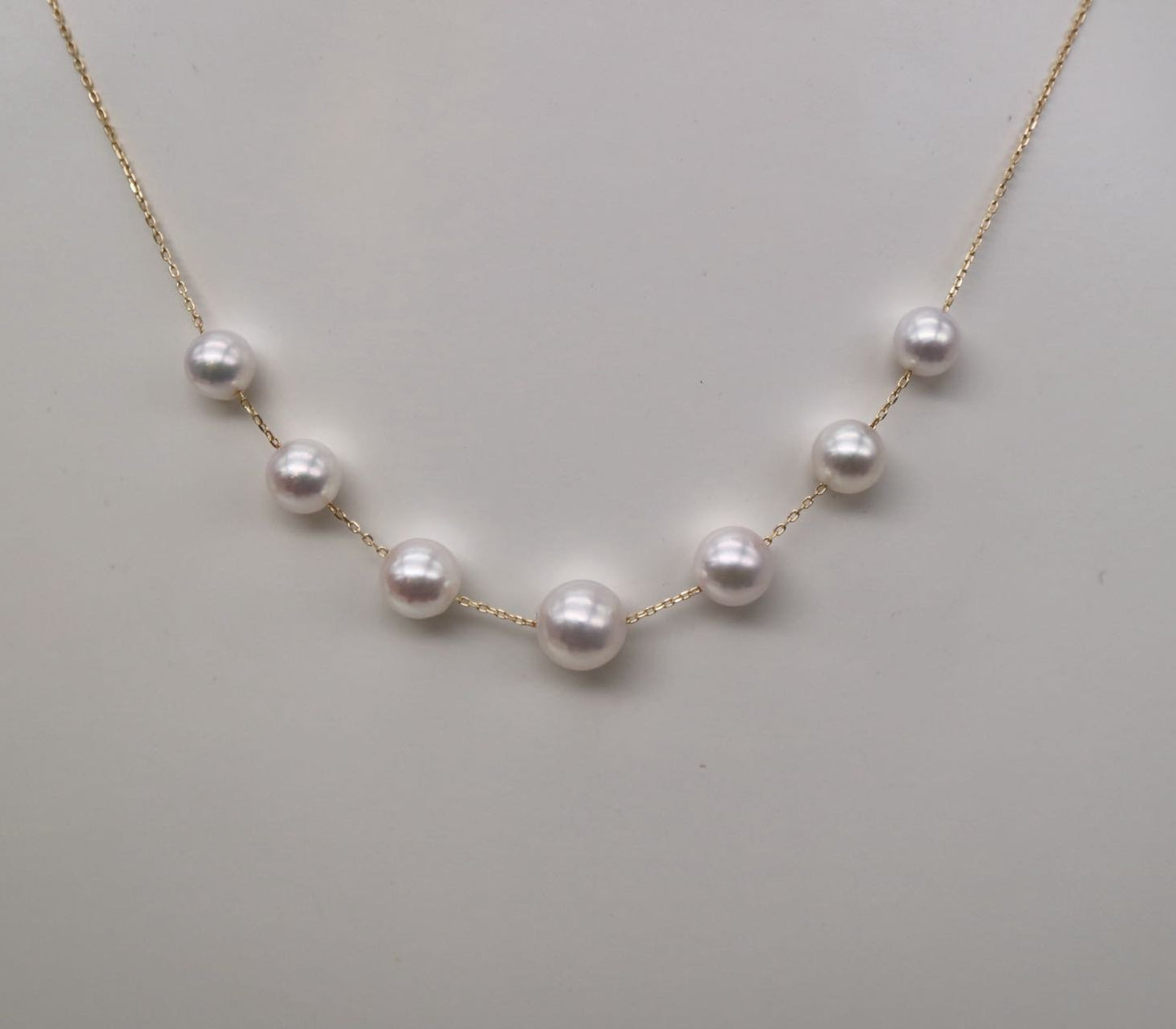 5 - 6.5mm Akoya Pearl Smile Station Necklace 18K Yellow Gold - KOKOPEARLJEWELRY - 5