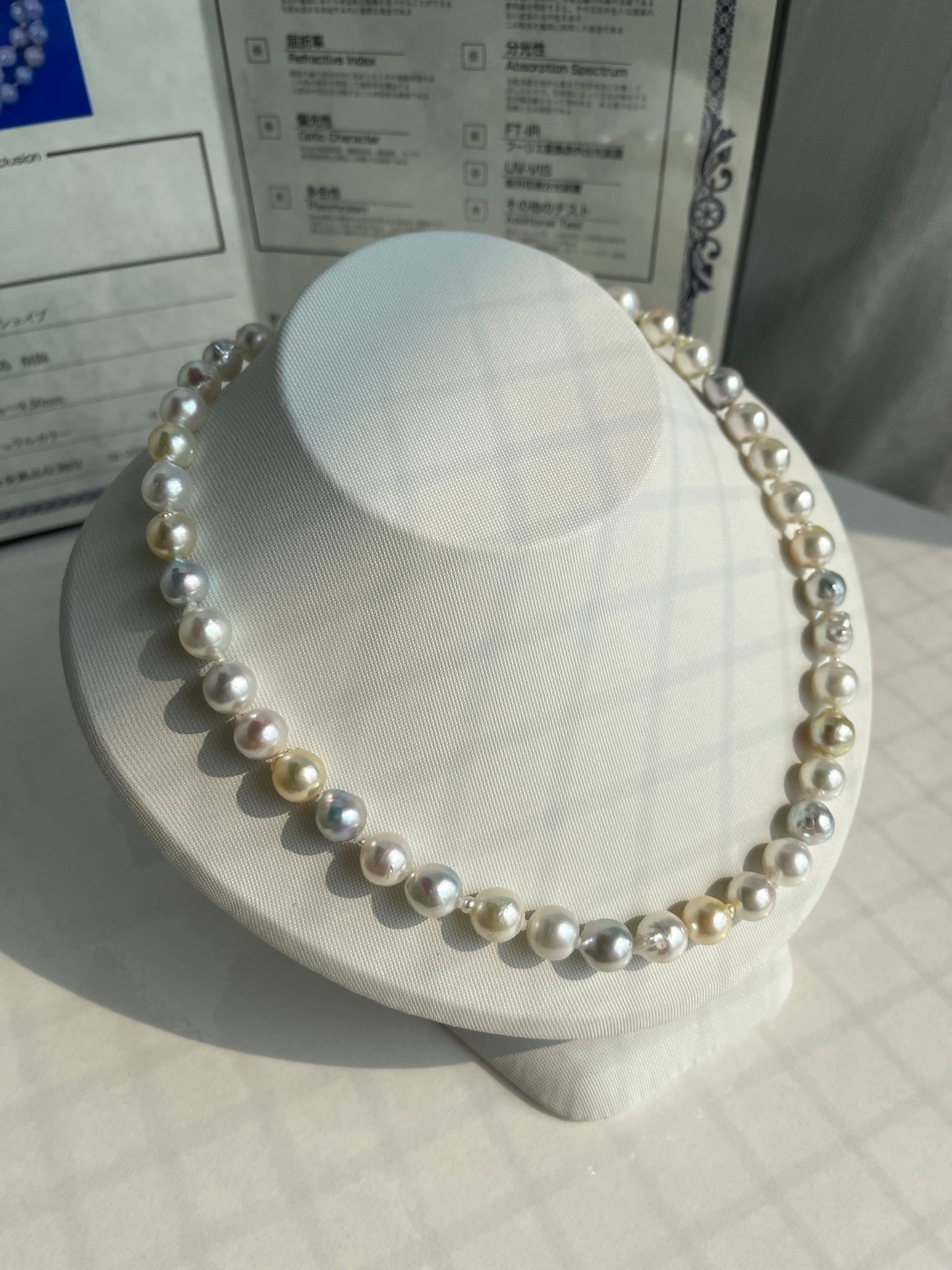 Certified Natural Rainbow Color 9mm Baroque Akoya Pearl Strand Necklace - KOKOPEARLJEWELRY - 5