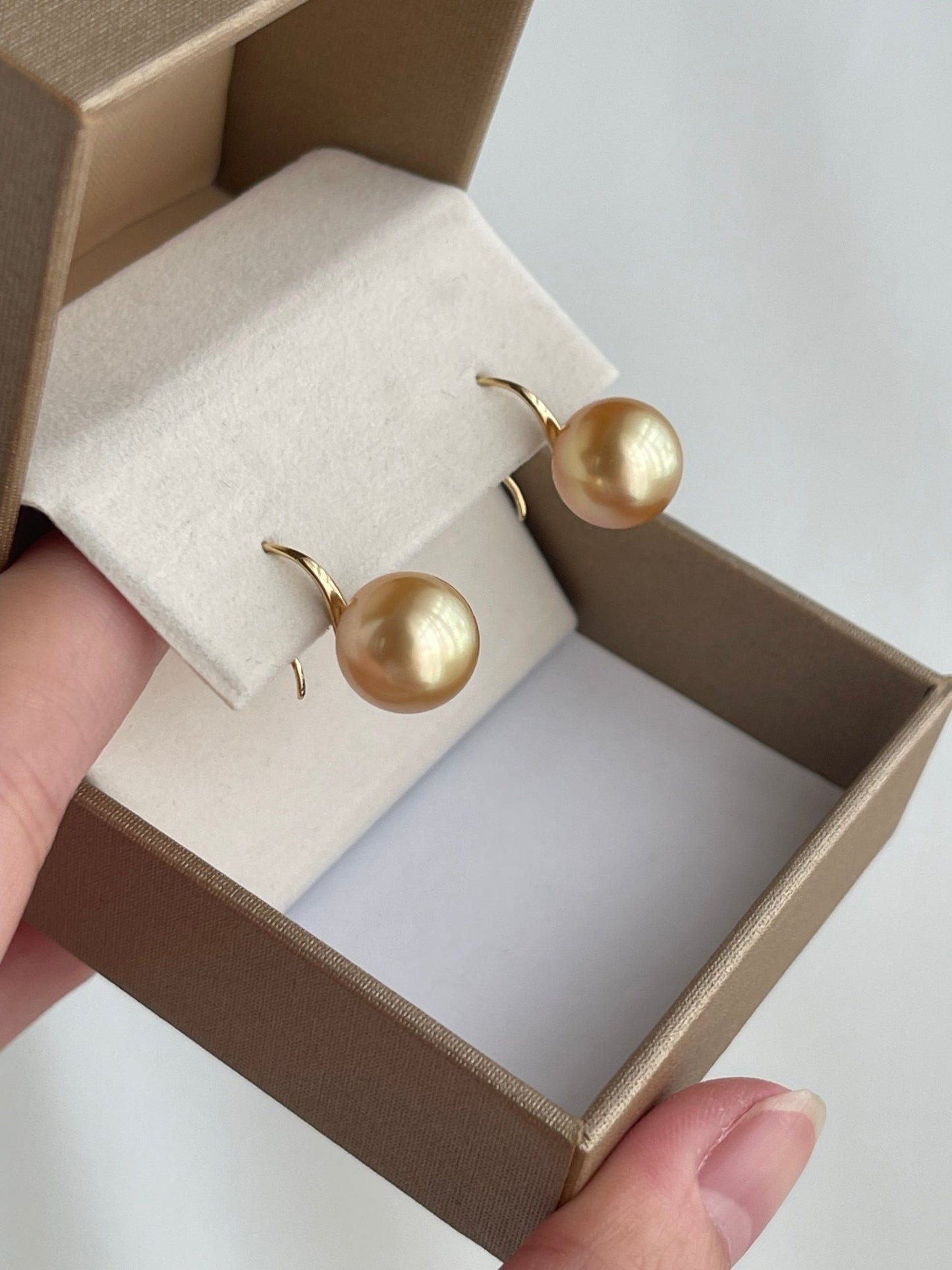 10mm Golden South Sea Pearl Drop Hook Earrings 18K Yellow Gold - KOKOPEARLJEWELRY - 11