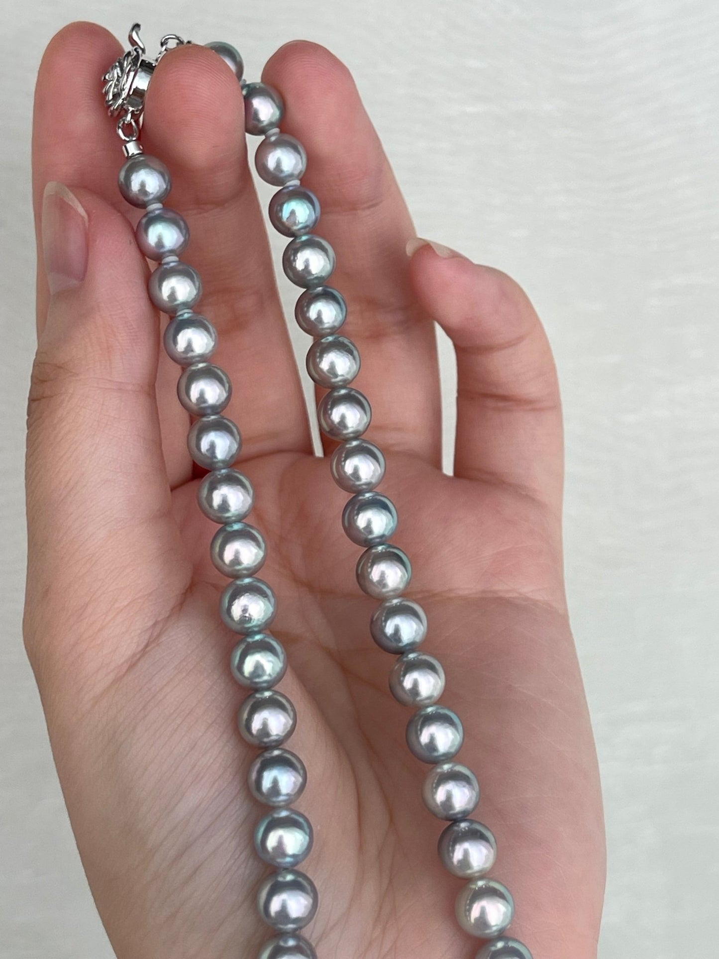 Natural Silver Blue 6.5mm Akoya Pearl Strand Necklace with Certificate by PSL - KOKOPEARLJEWELRY - 12