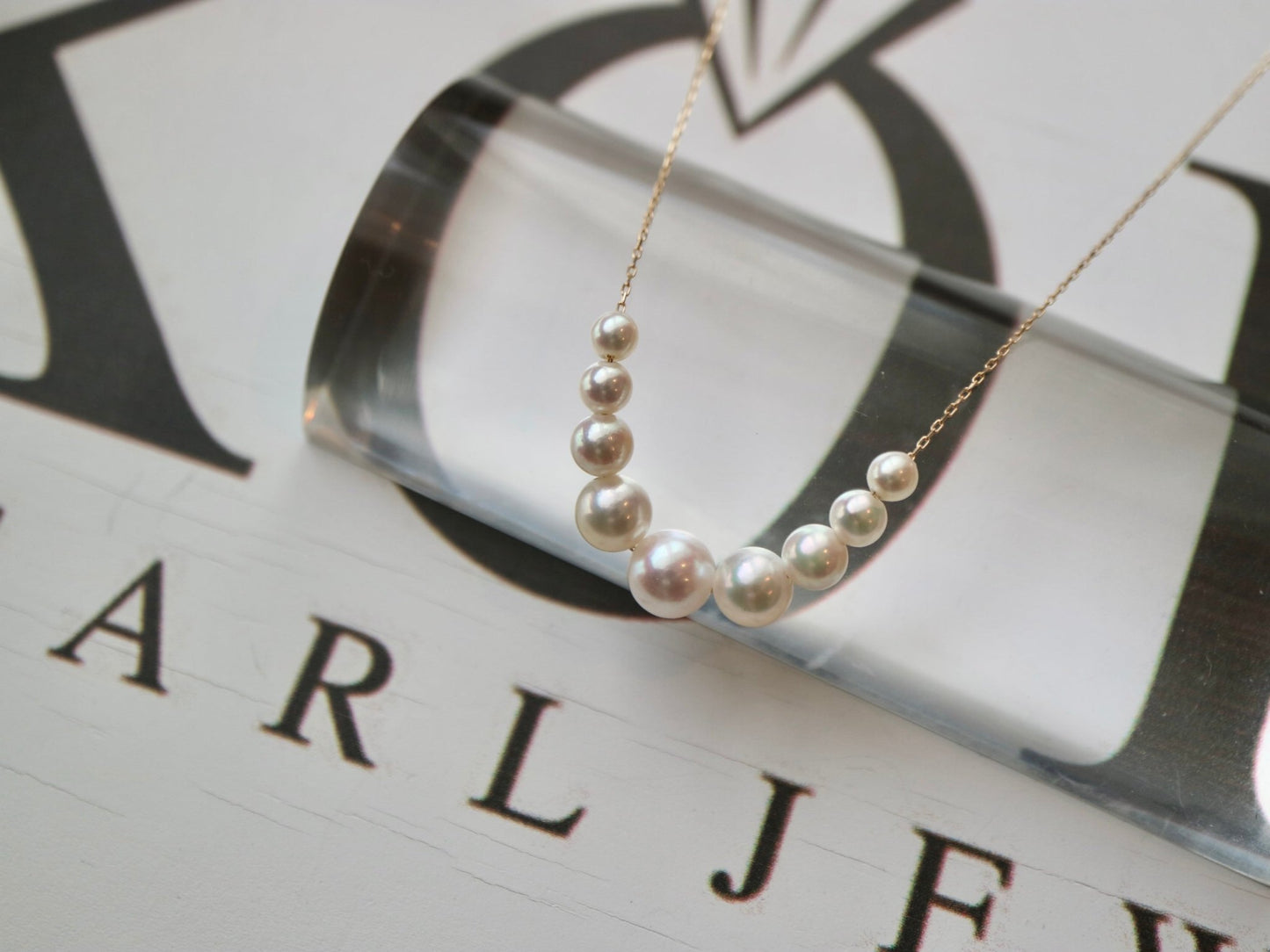 2.5 - 6mm Gradient Sized Akoya Pearl Smile Floating Pendant Necklace 18K Yellow Gold - KOKOPEARLJEWELRY - 7