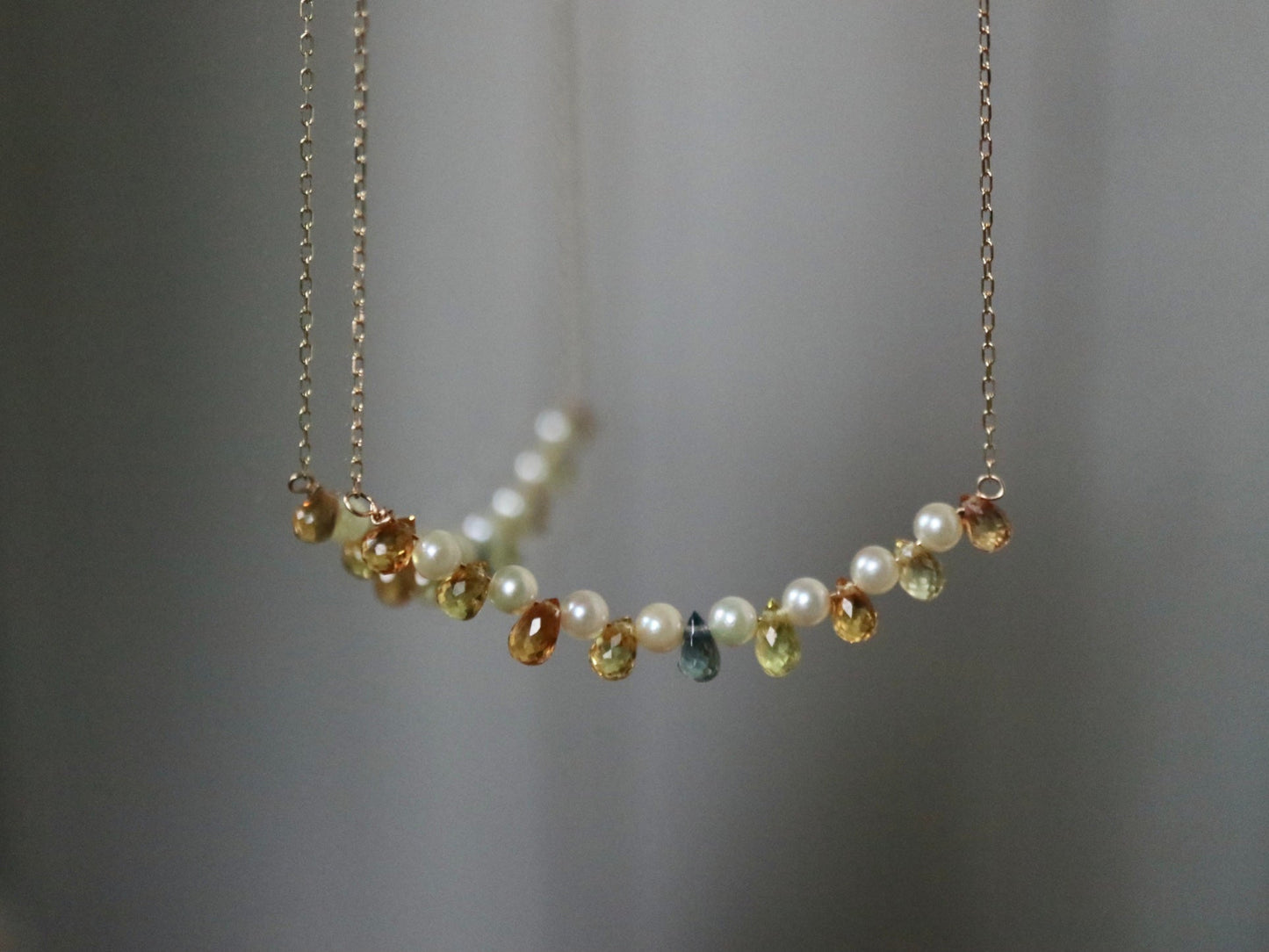 Rare Sized 2.5mm Akoya Pearl Rainbow Color Sapphire Smile Necklace 10K Yellow Gold - KOKOPEARLJEWELRY - 11