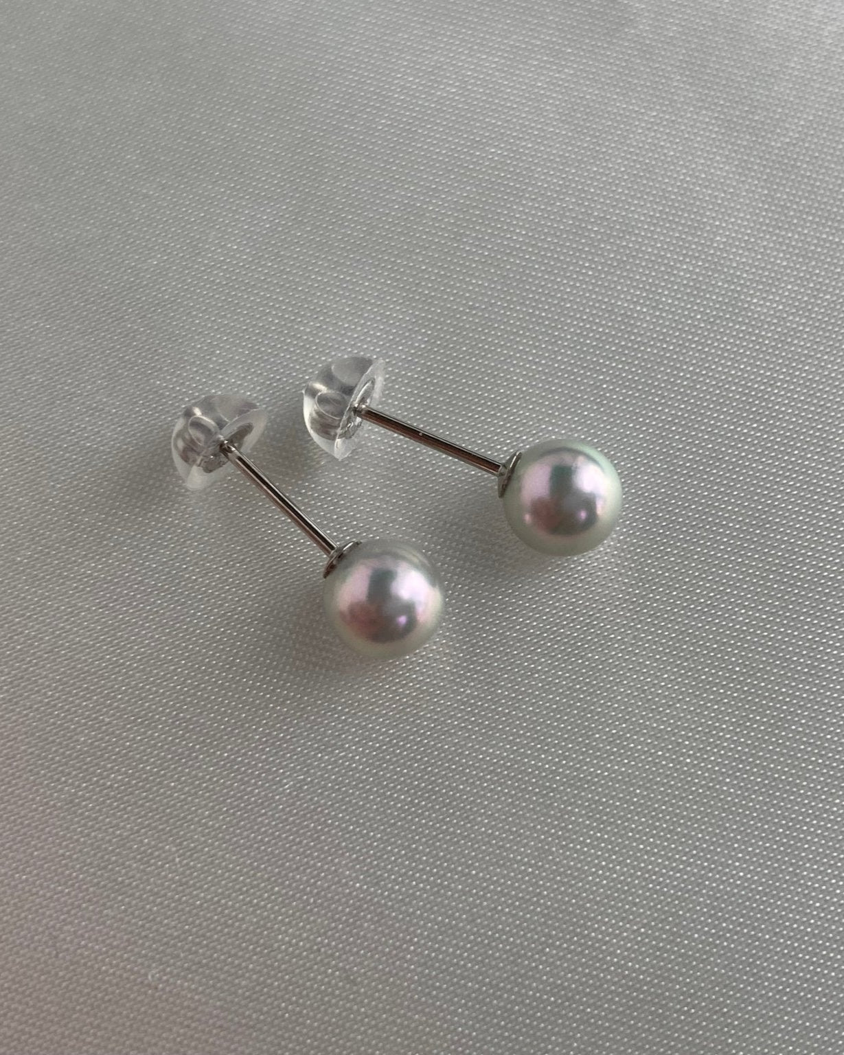 5mm 5.5mm Natural Silver Blue Akoya Pear Stud Earrings Platinum pt900 - KOKOPEARLJEWELRY - 4