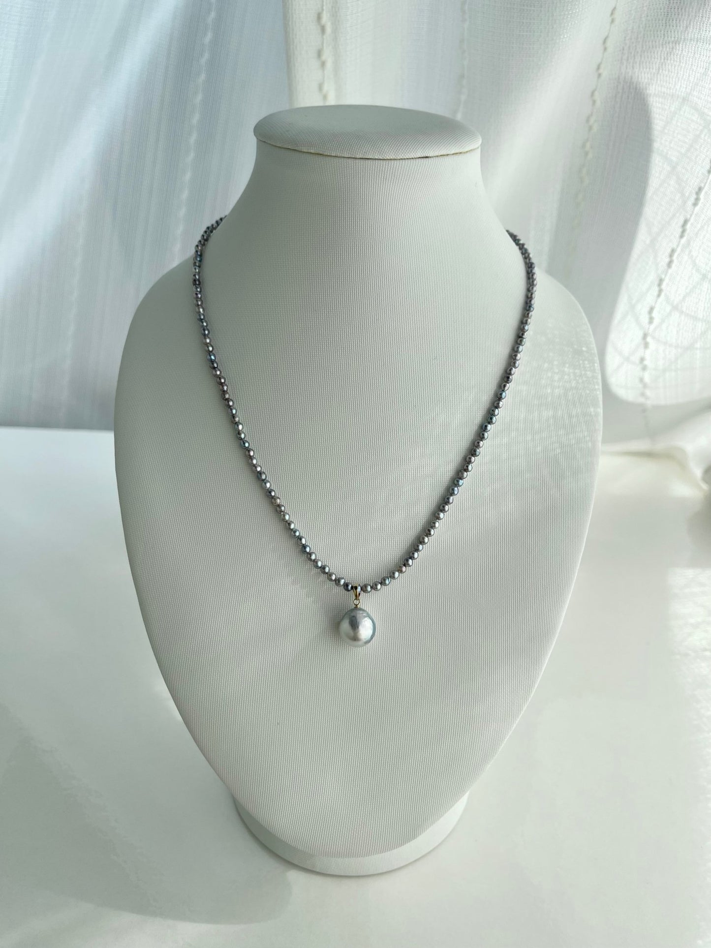 Rare 2 - 3mm Natural Silver Blue Akoya Pearl Strand Necklace with Detachable South Sea Pearl Pendant - KOKOPEARLJEWELRY - 1