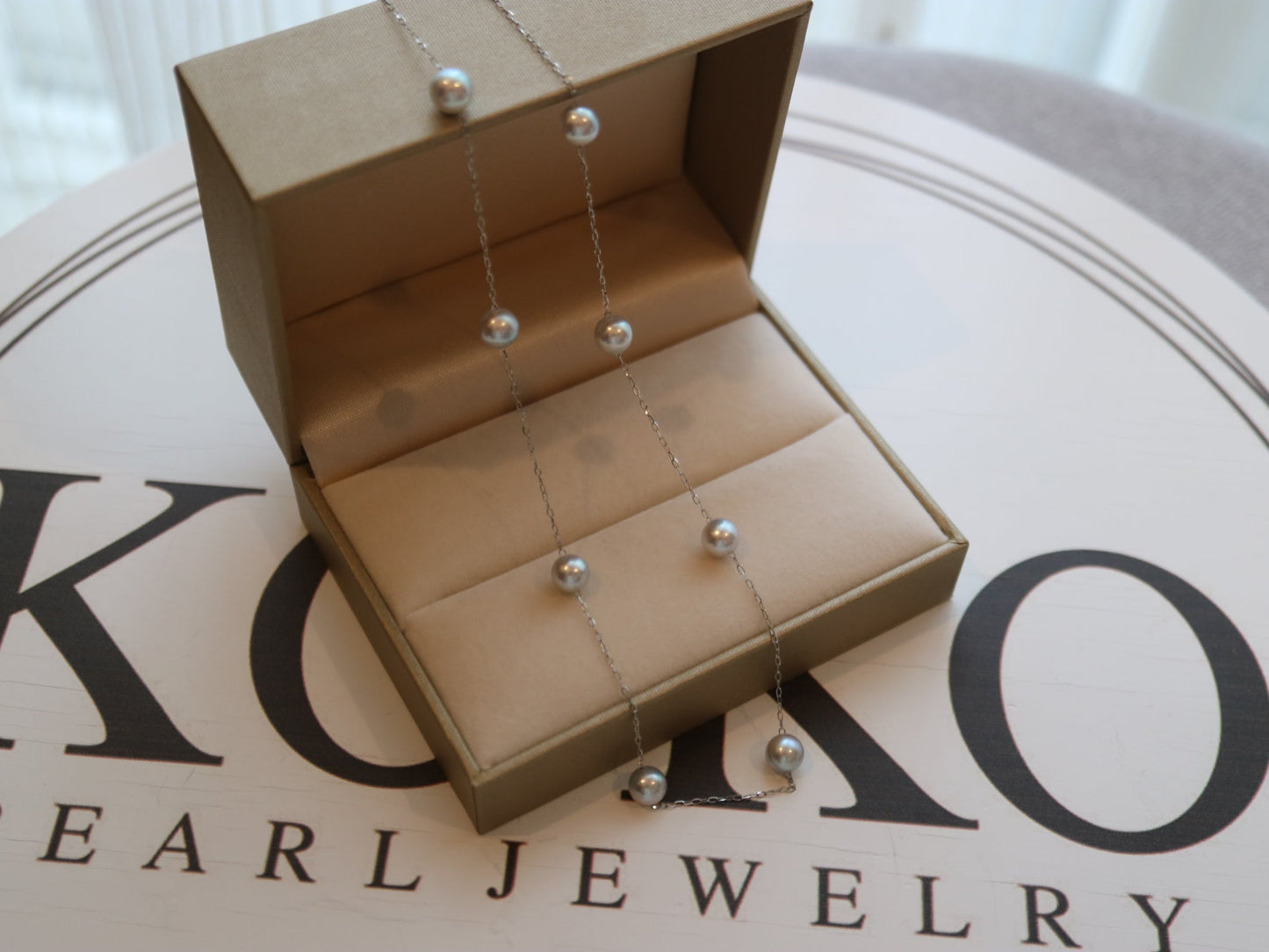 6mm Natural Silver Blue Akoya Pearl Station Necklace 18K White Gold 45cm - KOKOPEARLJEWELRY - 8