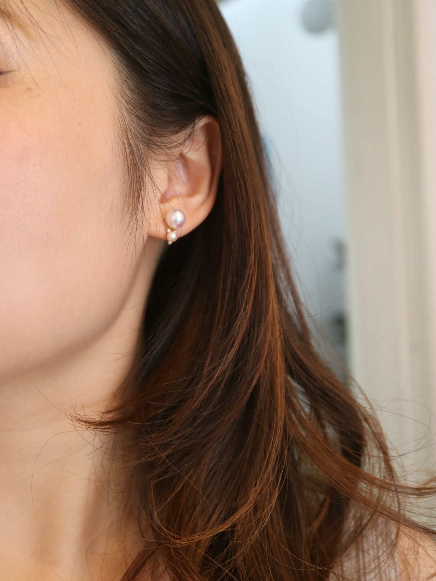4+7.5mm Double Akoya Pearl Diamond Stud Earrings 18K Yellow Gold - KOKOPEARLJEWELRY - 4