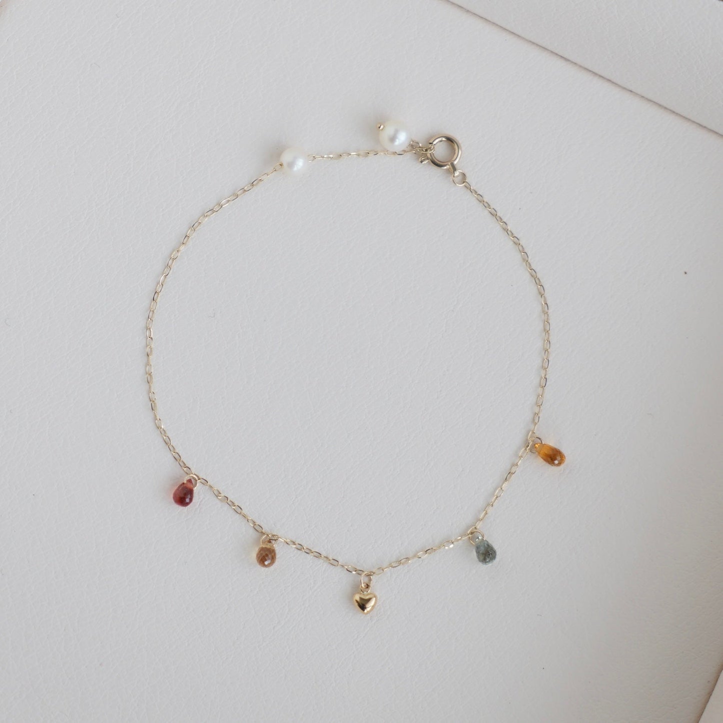 Gold Heart Akoya Pearl Mixed Color Sapphire Station Bracelet 10K Gold - KOKOPEARLJEWELRY - 8
