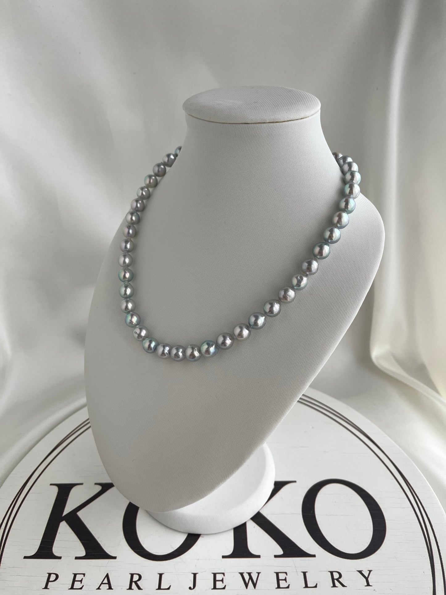 Certified 8.5mm Natural Silver Blue Tone Baroque Shaped Akoya Pearl Strand Necklace - KOKOPEARLJEWELRY - 10