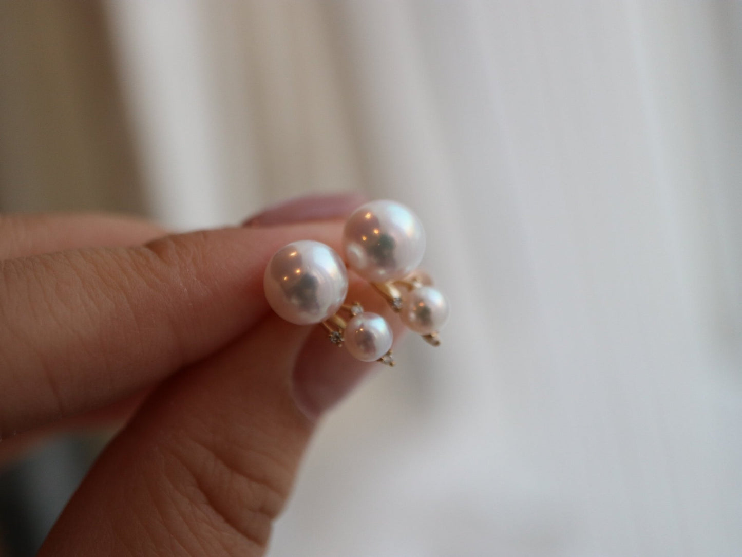 4+7.5mm Double Akoya Pearl Diamond Stud Earrings 18K Yellow Gold - KOKOPEARLJEWELRY - 10