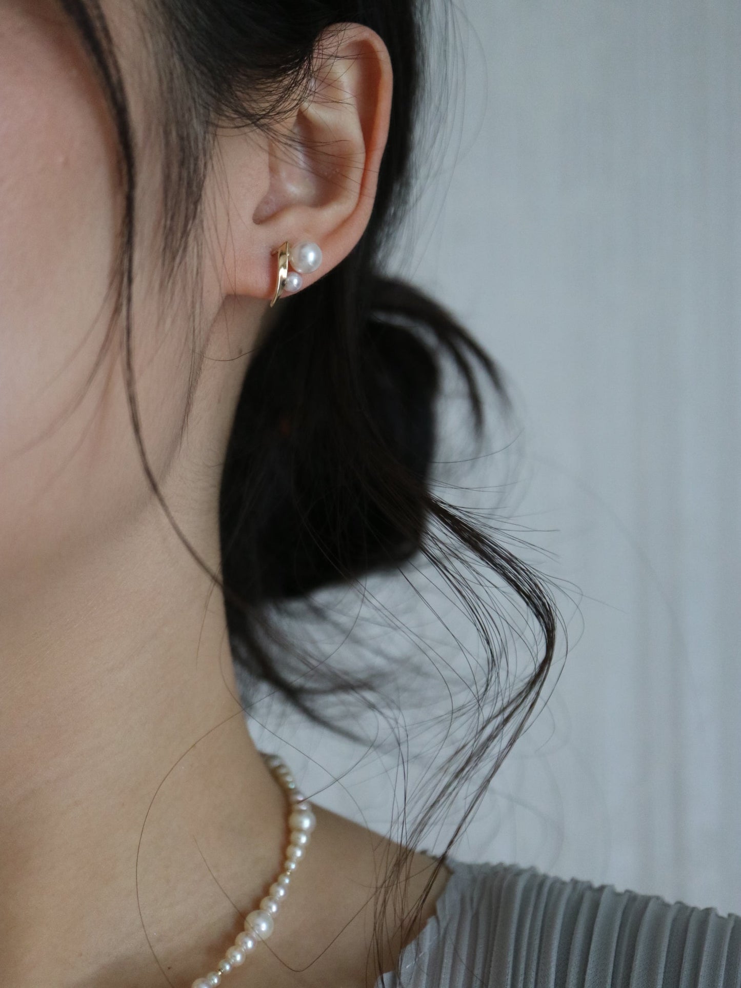 4+6.5mm Two Akoya Pearl Bar Stud Earrings 10K / 18K Yellow Gold - KOKOPEARLJEWELRY - 4