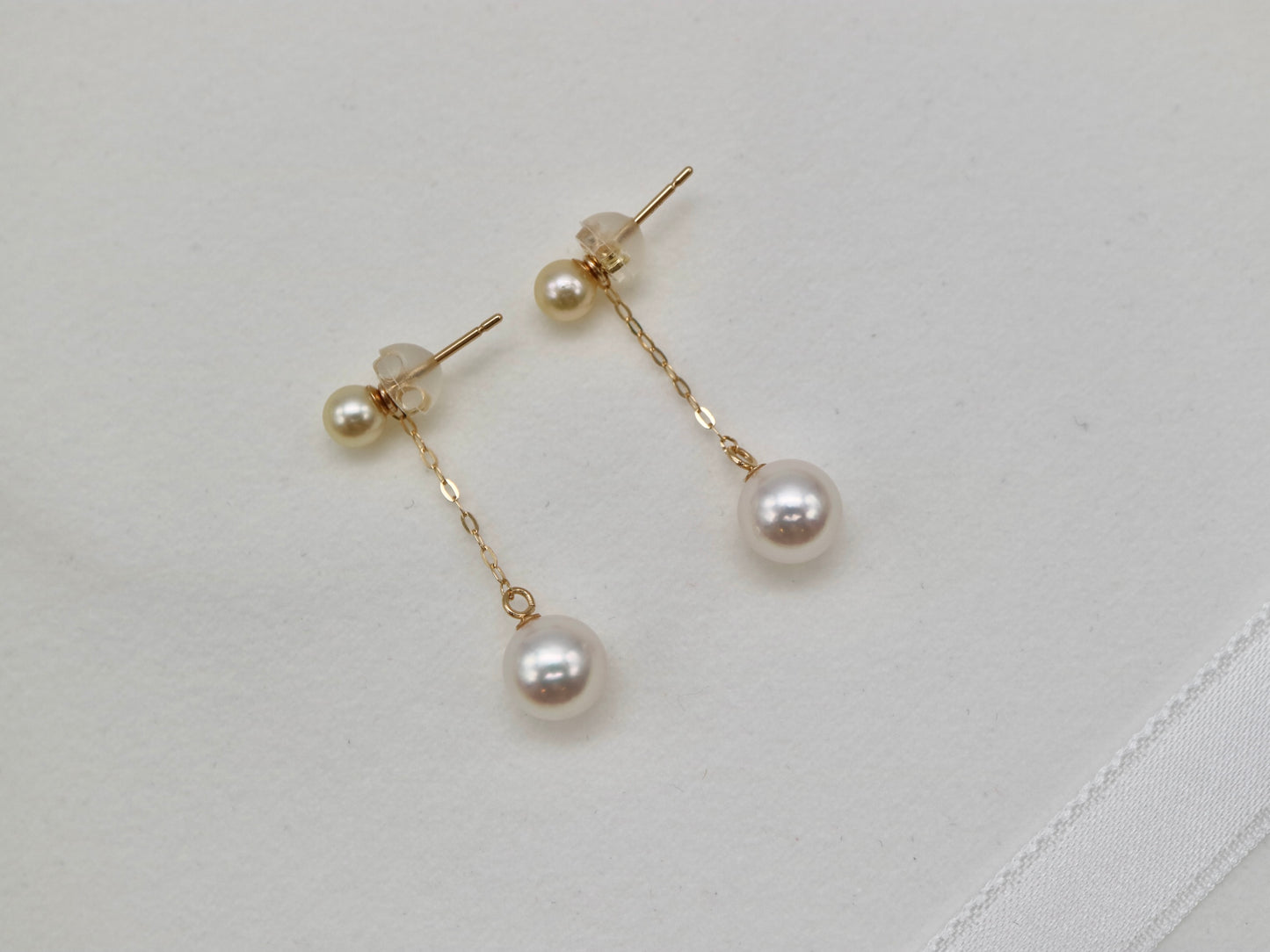 2Way 着用 ダブルカラー アコヤ真珠 ドロップ イヤリング 18K イエローゴールド