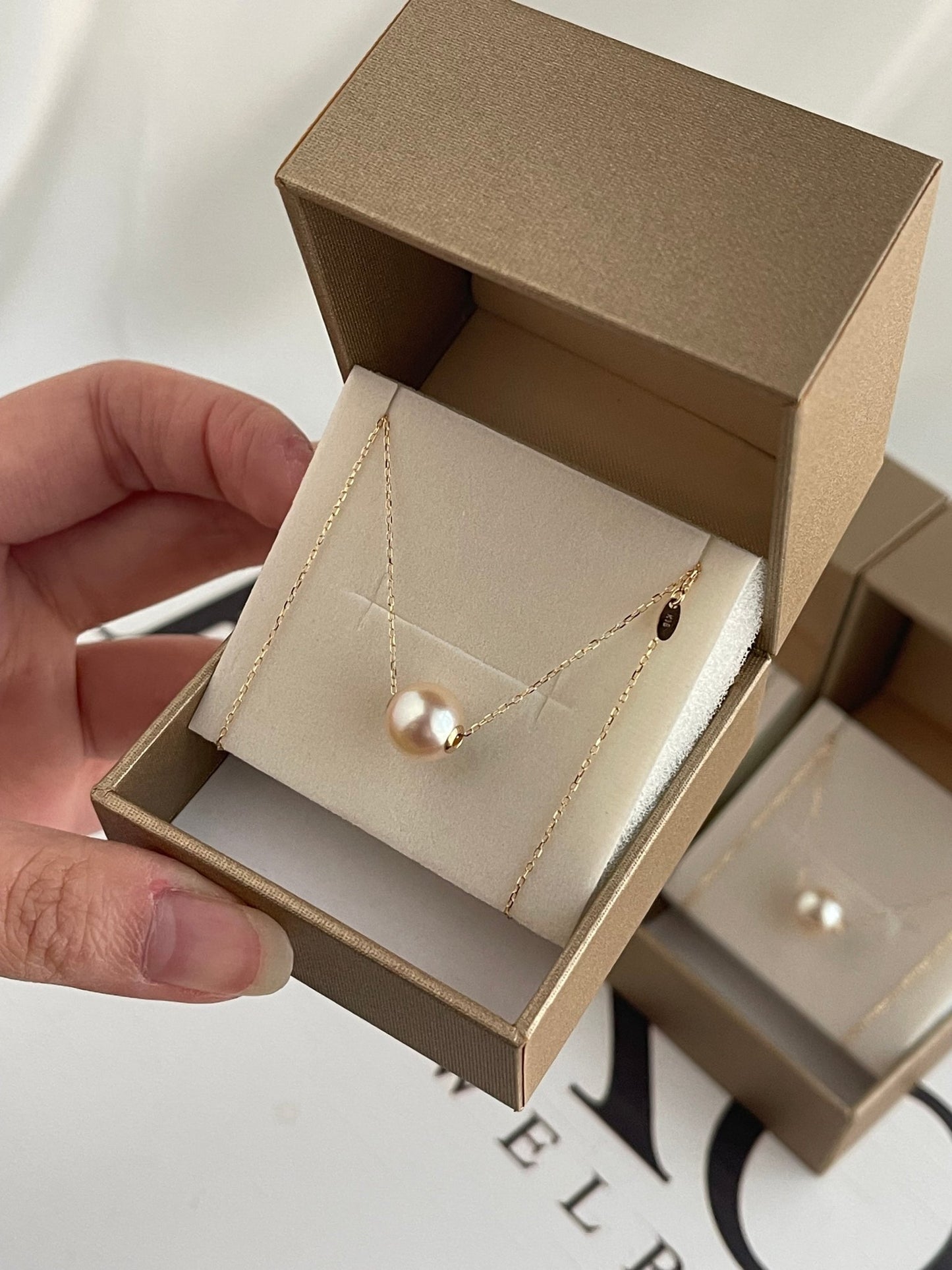 Rare Size Cream Golden 9mm Akoya Pearl Floating Pendant Necklace 18K Yellow Gold - KOKOPEARLJEWELRY - 7