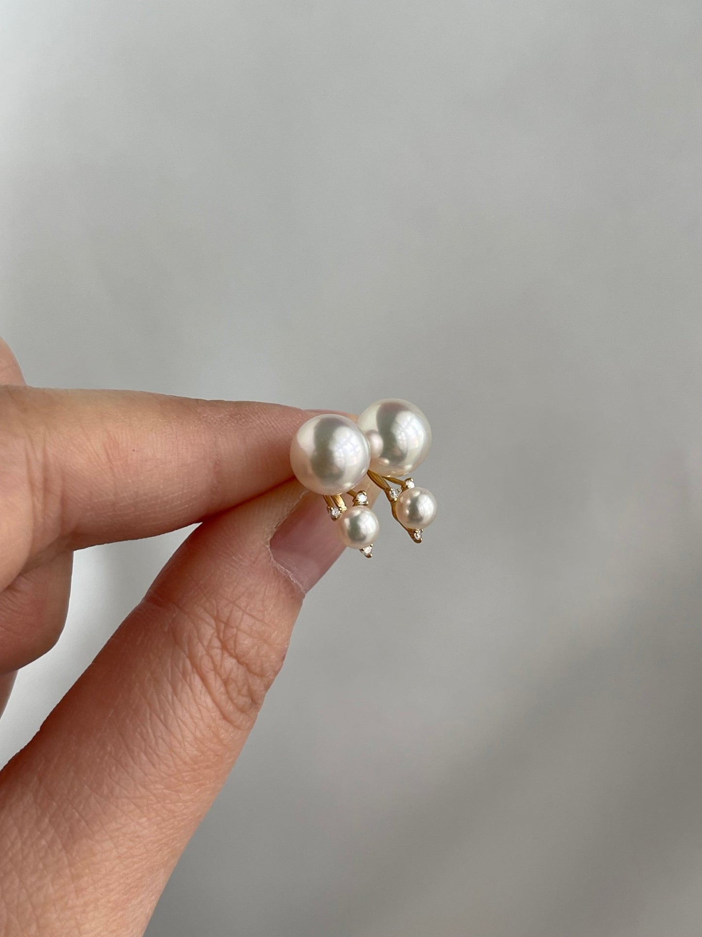 4+7.5mm Double Akoya Pearl Diamond Stud Earrings 18K Yellow Gold - KOKOPEARLJEWELRY - 9