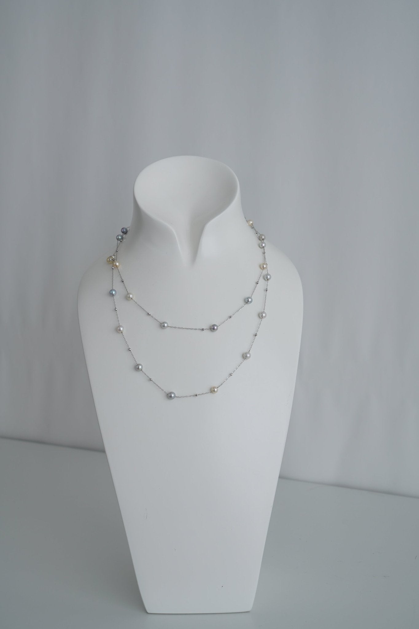 Natural Multiple Color Akoya Pearl Station Necklace K18WG - KOKO PEARL JEWELRY - 1