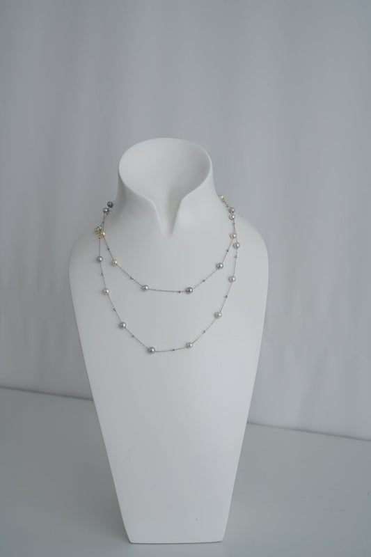 Natural Multiple Color Akoya Pearl Station Necklace K18WG - KOKO PEARL JEWELRY - 1