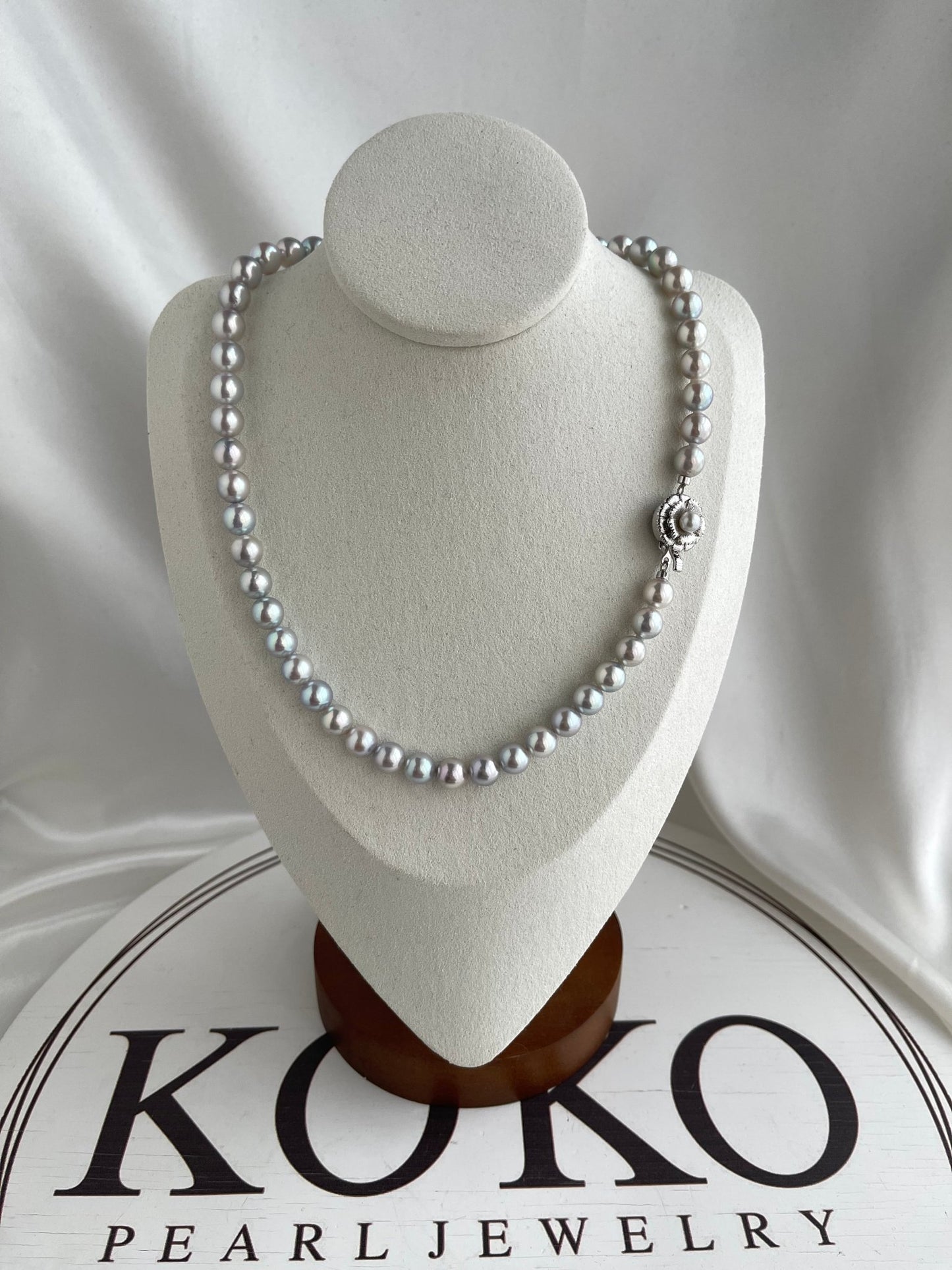 7.5mm Natural Silver Blue Akoya Pearl Strand Necklace - KOKOPEARLJEWELRY - 1