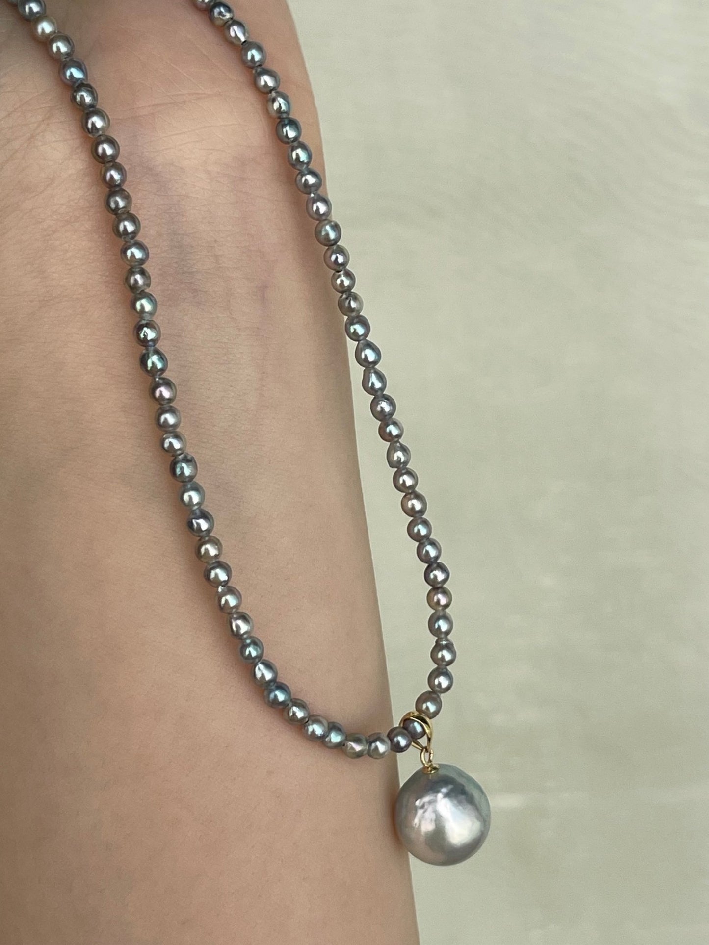 Rare 2 - 3mm Natural Silver Blue Akoya Pearl Strand Necklace with Detachable South Sea Pearl Pendant - KOKOPEARLJEWELRY - 8