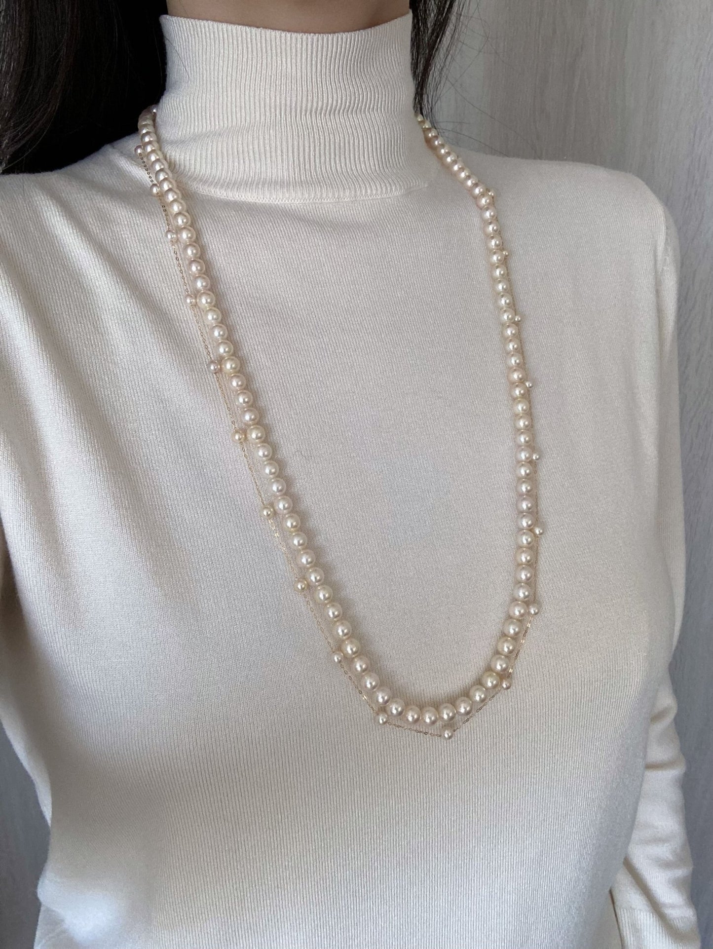 Extra Long 80cm Cream Golden Akoya Pearl Strand Necklace - KOKOPEARLJEWELRY - 3