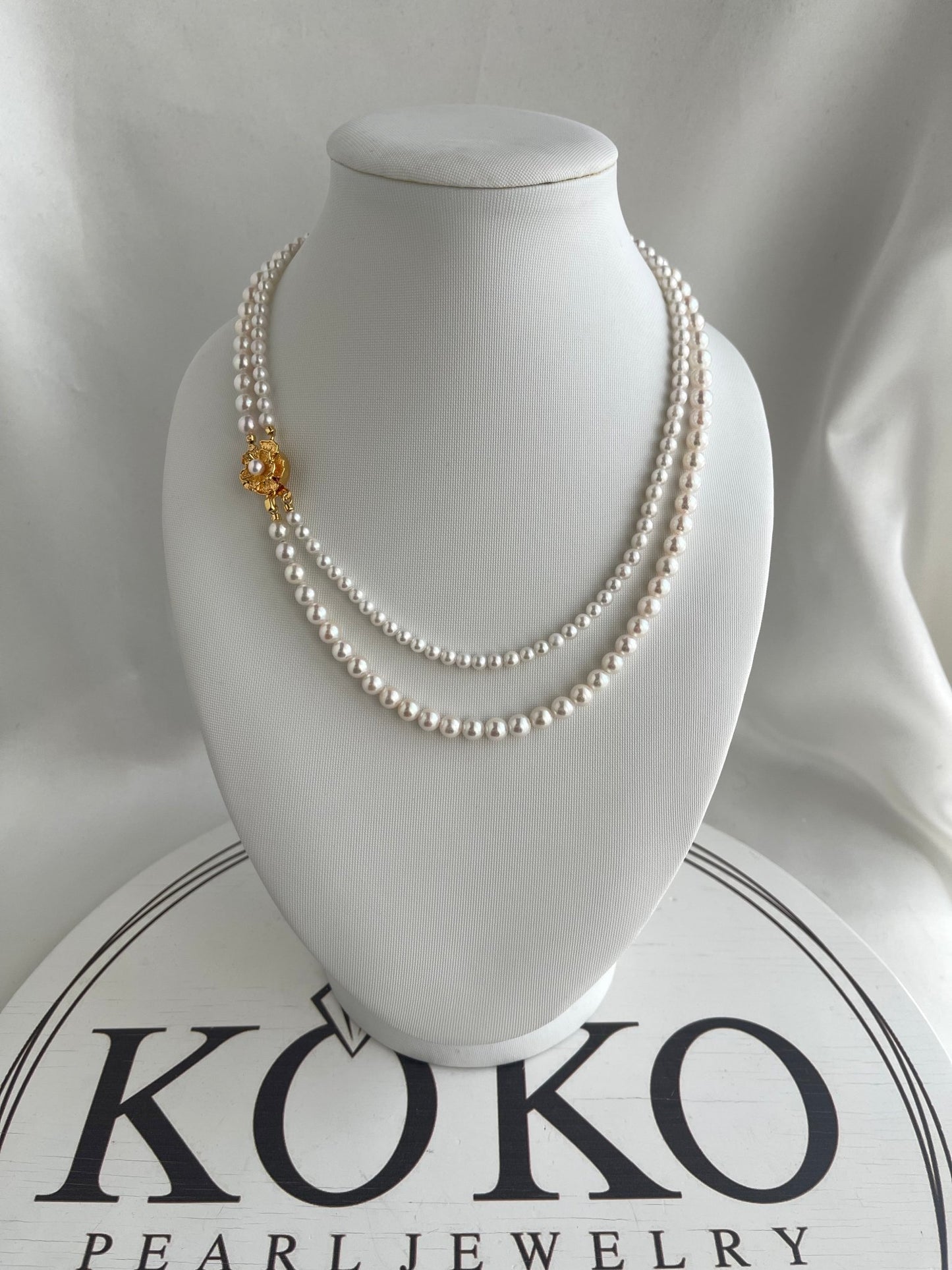 4+5.5mm Akoya Pearl Double Layered Strand Beaded Necklace - KOKOPEARLJEWELRY - 4