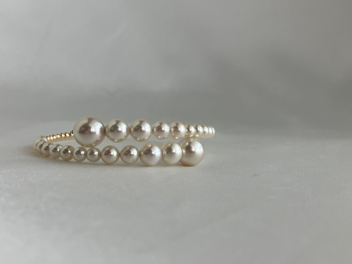 Gradient Size Akoya Pearl 10K/18K Gold Beads Flexible Memory Wire Bangle - KOKOPEARLJEWELRY - 5